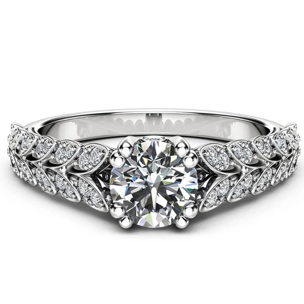 🍁 925 Silver Crystal Zircon Stone Unique Leaf Design Ring for Women, VIP341 - Picture 9 of 10